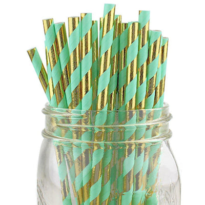 Decorative Striped Paper Straws (100pcs, Striped, Gray) - themeprintparty