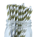 Decorative Striped Paper Straws (100pcs, Striped, Gray) - themeprintparty