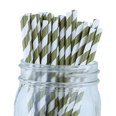 Decorative Striped Paper Straws (100pcs, Striped, Gray) - themeprintparty