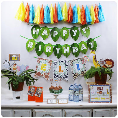 DECOR SET ESSENTIALS | Jungle Birthday Decorations | Jungle Party | Jungle Party Printable - themeprintparty