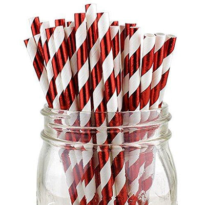 Decorative Striped Paper Straws (100pcs, Striped, Gray) - themeprintparty