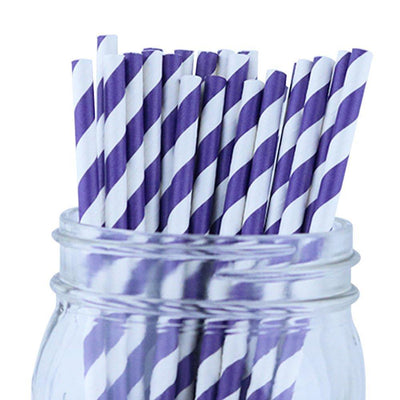 Decorative Striped Paper Straws (100pcs, Striped, Gray) - themeprintparty