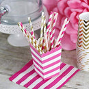 Decorative Striped Paper Straws (100pcs, Striped, Gray) - themeprintparty