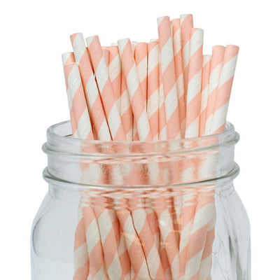 Decorative Striped Paper Straws (100pcs, Striped, Gray) - themeprintparty