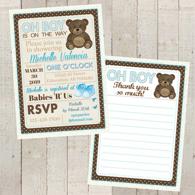 Teddy Bear Baby Shower Invitation | Printable Invitation | Boy Baby Shower Invitation | Blue Baby Shower Invitation | Bear Baby Shower Invitation