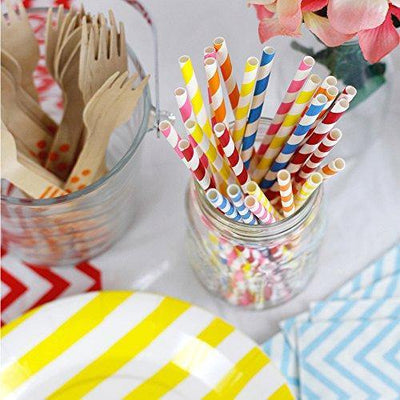 Decorative Striped Paper Straws (100pcs, Striped, Gray) - themeprintparty