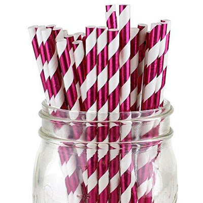 Decorative Striped Paper Straws (100pcs, Striped, Gray) - themeprintparty