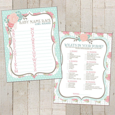 Shabby Chic Printable | Floral Baby Shower | Baby Shower Games Printable | Shabby Chic Baby Shower Games | DIY Shabby Chic Party Printable - themeprintparty