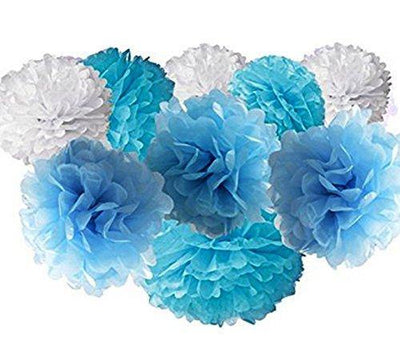 Tissue Paper Pom Poms, Tissue Flower Ball For Wedding Birthday Party and Baby Shower Decoration Premium Tissue Paper Pom Pom Flowers Craft Kit (Blue-White) - themeprintparty