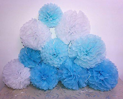 Tissue Paper Pom Poms, Tissue Flower Ball For Wedding Birthday Party and Baby Shower Decoration Premium Tissue Paper Pom Pom Flowers Craft Kit (Blue-White) - themeprintparty