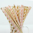 Paper Straw 100pc For Parties Birthdays Weddings Baby Showers And Celebrations (Pink/Gold) - themeprintparty