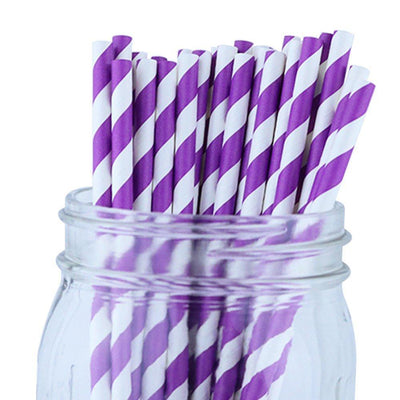 Decorative Striped Paper Straws (100pcs, Striped, Gray) - themeprintparty