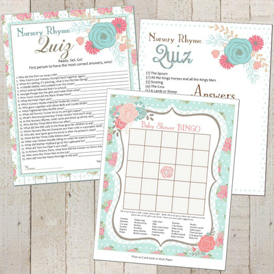 Shabby Chic Printable | Floral Baby Shower | Baby Shower Games Printable | Shabby Chic Baby Shower Games | DIY Shabby Chic Party Printable - themeprintparty