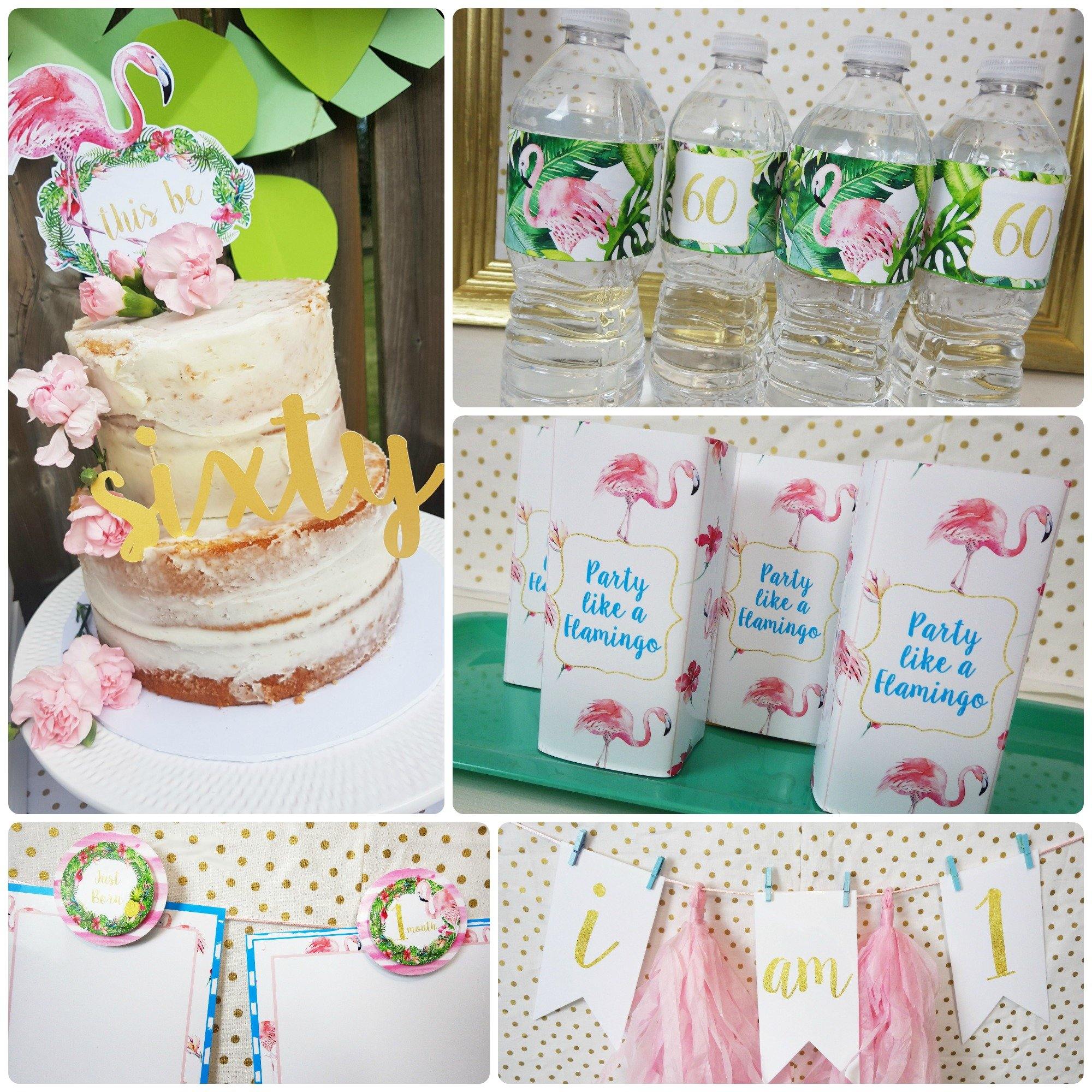 FULL PARTY SET | DECOR SET + INVITATION | Flamingo Party Printable |  Flamingo Birthday Decorations | Flamingo Party Decorations | 1st Birthday  Items
