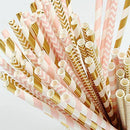 Paper Straw 100pc For Parties Birthdays Weddings Baby Showers And Celebrations (Pink/Gold) - themeprintparty