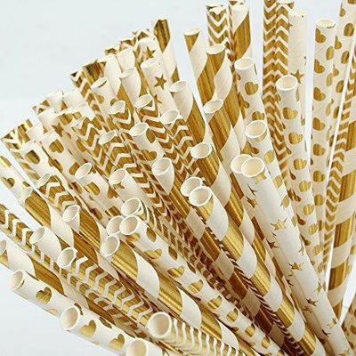 Paper Straw 100pc For Parties Birthdays Weddings Baby Showers And Celebrations (Pink/Gold) - themeprintparty