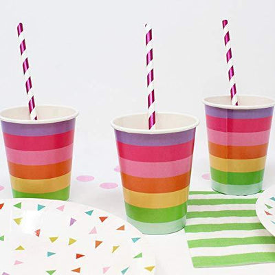 Decorative Striped Paper Straws (100pcs, Striped, Gray) - themeprintparty