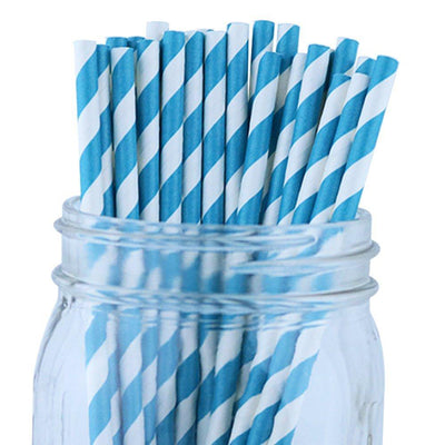 Decorative Striped Paper Straws (100pcs, Striped, Gray) - themeprintparty