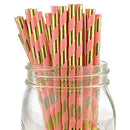 Decorative Striped Paper Straws (100pcs, Striped, Gray) - themeprintparty