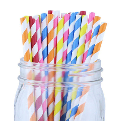 Decorative Striped Paper Straws (100pcs, Striped, Gray) - themeprintparty