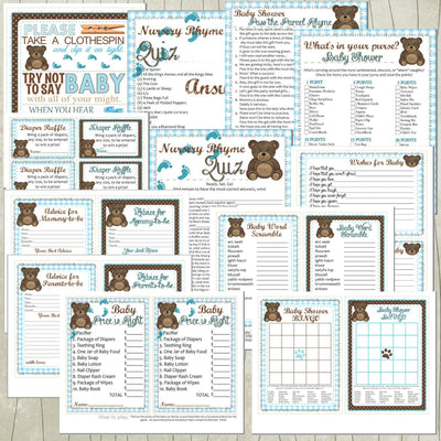 Teddy Bear Printable Baby Shower Games | Blue & Brown | DIY Printable | Baby Shower Printable | Baby Shower Games - themeprintparty