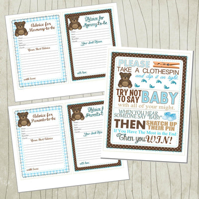 Teddy Bear Printable Baby Shower Games | Blue & Brown | DIY Printable | Baby Shower Printable | Baby Shower Games - themeprintparty