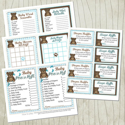 Teddy Bear Printable Baby Shower Games | Blue & Brown | DIY Printable | Baby Shower Printable | Baby Shower Games - themeprintparty