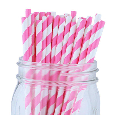 Decorative Striped Paper Straws (100pcs, Striped, Gray) - themeprintparty