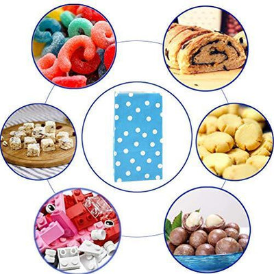 Favor Bags 50 PCS Blue Polka Dot Paper Lunch Bags for Sweets Biscuits Nuts Chocolates Christmas Gifts Birthday - themeprintparty