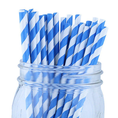 Decorative Striped Paper Straws (100pcs, Striped, Gray) - themeprintparty