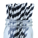 Decorative Striped Paper Straws (100pcs, Striped, Gray) - themeprintparty