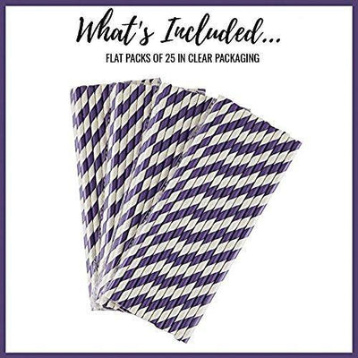 Decorative Striped Paper Straws (100pcs, Striped, Gray) - themeprintparty