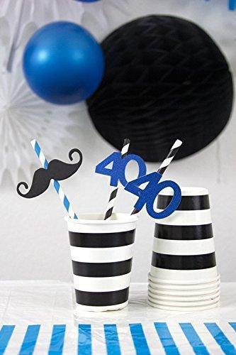 Decorative Striped Paper Straws (100pcs, Striped, Gray) - themeprintparty