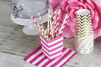 Decorative Striped Paper Straws (100pcs, Striped, Gray) - themeprintparty