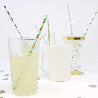 Decorative Striped Paper Straws (100pcs, Striped, Gray) - themeprintparty