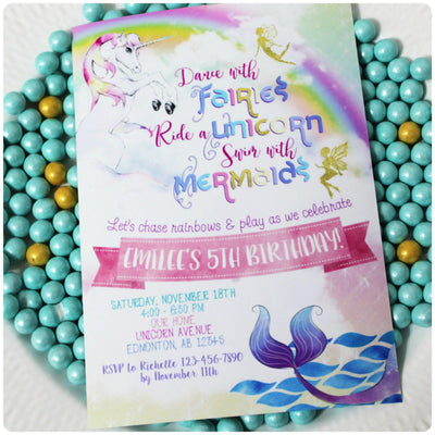 Fairytale Invitation | Unicorn Invitation | Fairy tale Invitation | Unicorn, Mermaids & Fairies | Mermaid Invitation | Mermaid Birthday Invitation - themeprintparty